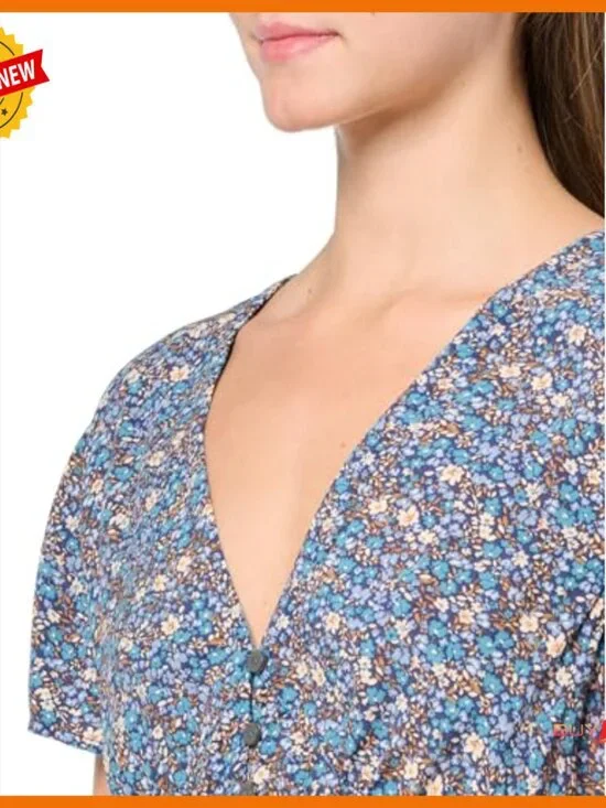 Short Sleeve Button Front Top Viscose Floral Print Regular Fit - Picture 2 of 3